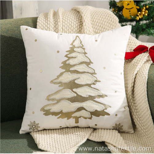 Gold towel embroidery Christmas tree pillow cover